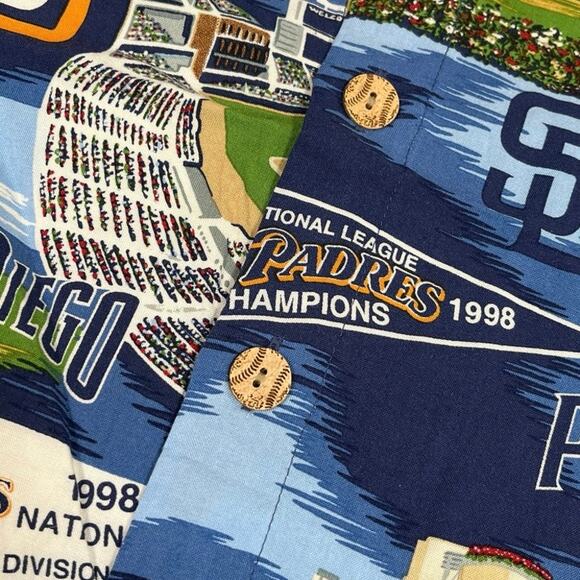 San Diego Padres MLB Reyn Spooner Sports Hawaiian Shirt 1998 NL Champs Pennant L - Picture 3 of 6